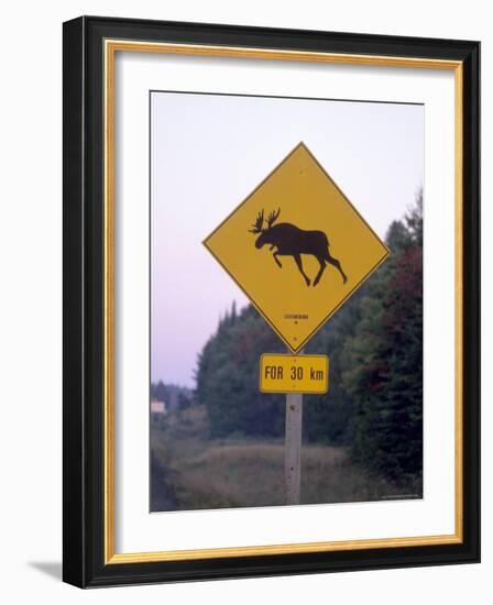 Sign, Moose Crossing the Road, Algonquin Provincial Park, Ontario, Canada-Thorsten Milse-Framed Photographic Print