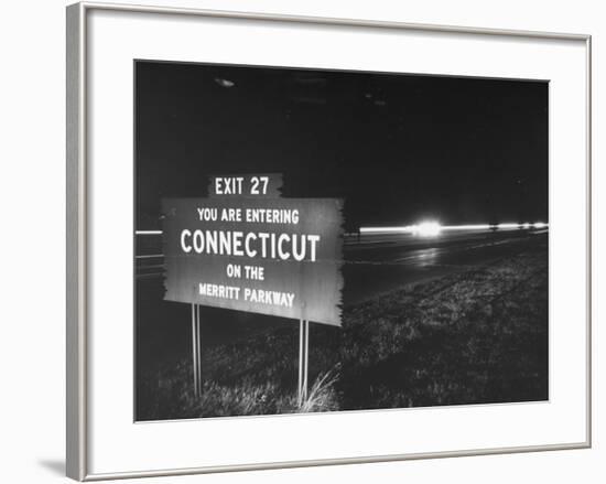 Sign on Merritt Parkway Telling Motorist That They are Now Entering the State-Bernard Hoffman-Framed Premium Photographic Print