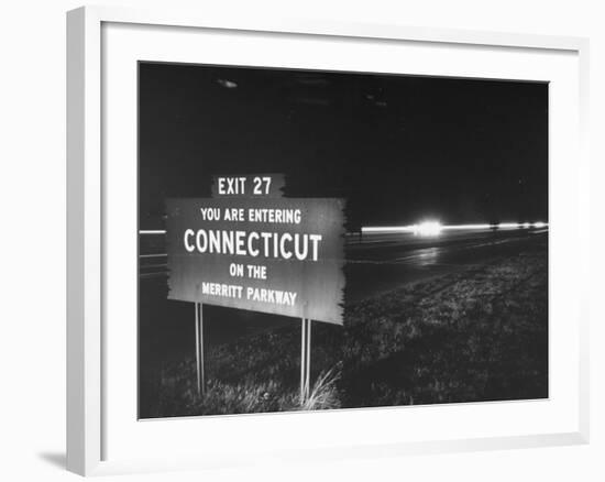 Sign on Merritt Parkway Telling Motorist That They are Now Entering the State-Bernard Hoffman-Framed Premium Photographic Print