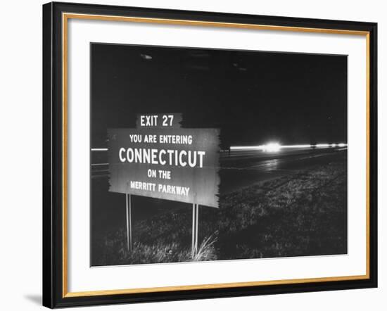 Sign on Merritt Parkway Telling Motorist That They are Now Entering the State-Bernard Hoffman-Framed Premium Photographic Print