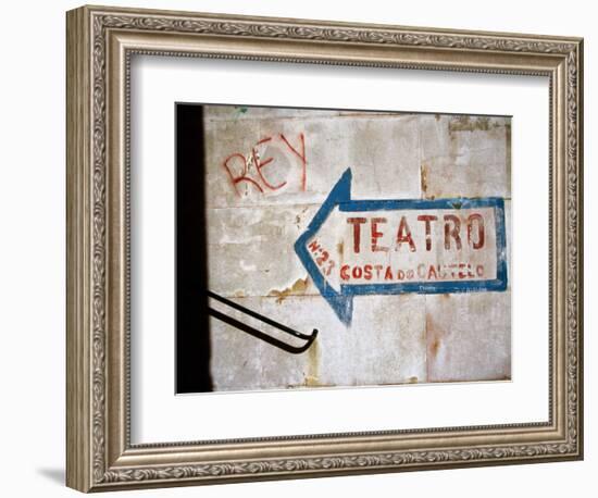 Sign on Wall Directing to Teatro, Lisbon, Portugal-Martin Lladó-Framed Photographic Print