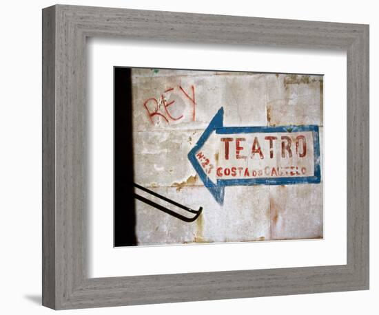 Sign on Wall Directing to Teatro, Lisbon, Portugal-Martin Lladó-Framed Photographic Print