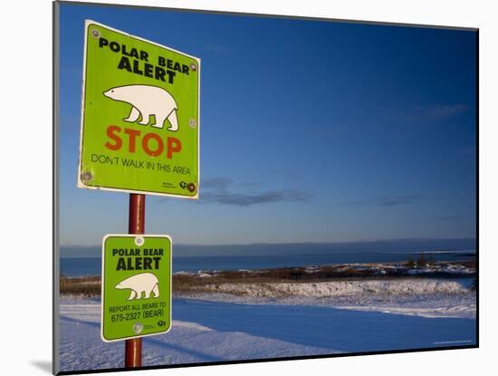 Sign, Polar Bear Alert at Hudson Bay, Churchill, Manitoba, Canada, North America-Thorsten Milse-Mounted Photographic Print