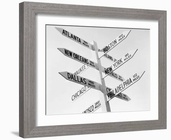 Sign Post W/Distances to Major Cities-null-Framed Photographic Print