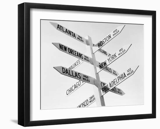 Sign Post W/Distances to Major Cities-null-Framed Photographic Print