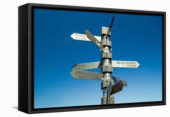 Sign Post With Mileage Totals to Beijing, Jerusalem, Sydney at Cape Point, etc-null-Framed Premier Image Canvas