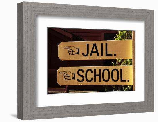 Sign to Jail and School, Columbia State Historic Park, California-David Wall-Framed Photographic Print