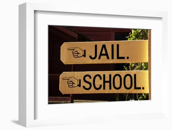 Sign to Jail and School, Columbia State Historic Park, California-David Wall-Framed Photographic Print