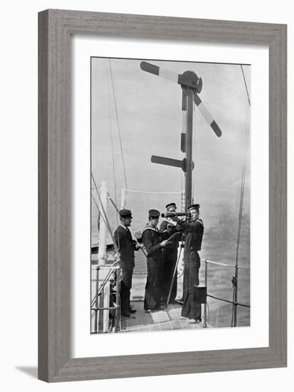 Signalling by Semaphore on Board HMS Camperdown, 1895-Gregory & Co-Framed Giclee Print