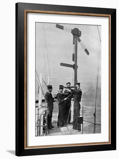 Signalling by Semaphore on Board HMS Camperdown, 1895-Gregory & Co-Framed Giclee Print