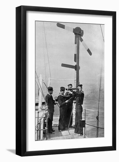 Signalling by Semaphore on Board HMS Camperdown, 1895-Gregory & Co-Framed Giclee Print