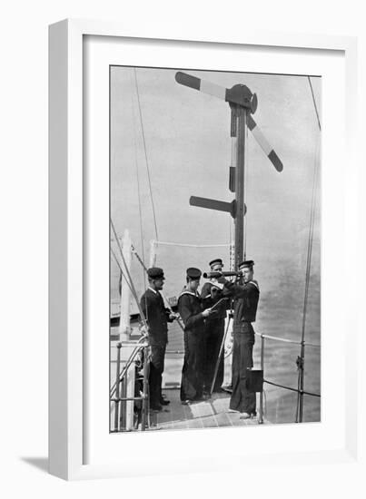 Signalling by Semaphore on Board HMS Camperdown, 1895-Gregory & Co-Framed Giclee Print