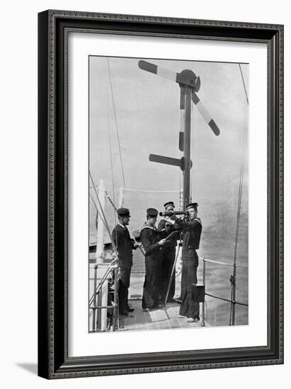 Signalling by Semaphore on Board HMS Camperdown, 1895-Gregory & Co-Framed Giclee Print