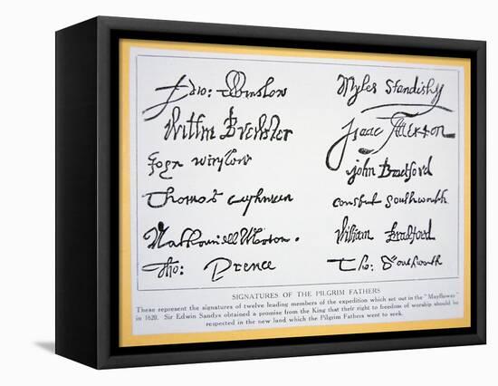 Signatures of the Pilgrim Fathers on the 'Mayflower Compact' of 1620 (Litho)-American-Framed Premier Image Canvas