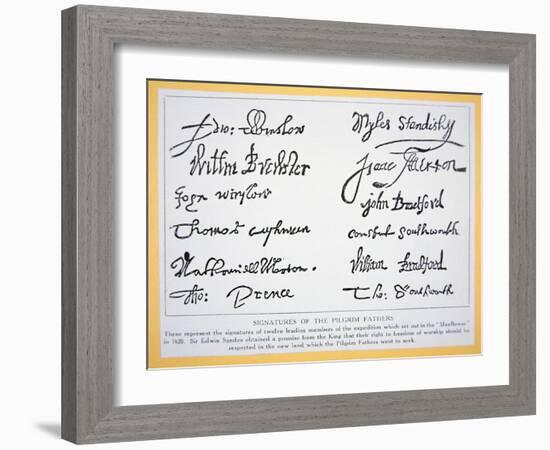 Signatures of the Pilgrim Fathers on the 'Mayflower Compact' of 1620 (Litho)-American-Framed Giclee Print