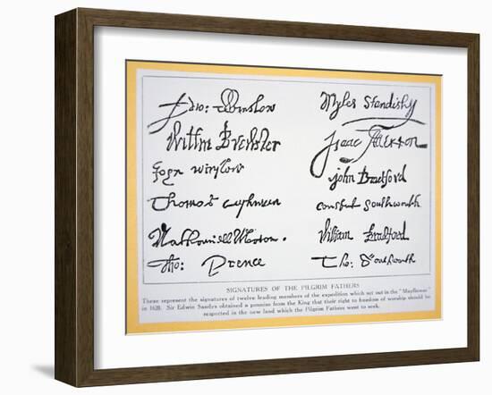 Signatures of the Pilgrim Fathers on the 'Mayflower Compact' of 1620 (Litho)-American-Framed Giclee Print