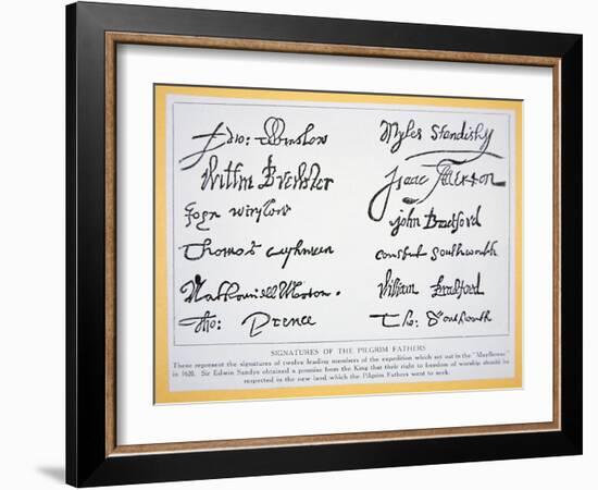 Signatures of the Pilgrim Fathers on the 'Mayflower Compact' of 1620 (Litho)-American-Framed Giclee Print