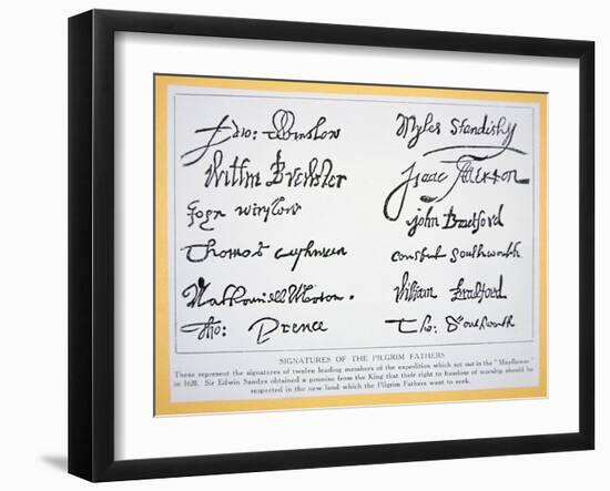 Signatures of the Pilgrim Fathers on the 'Mayflower Compact' of 1620 (Litho)-American-Framed Giclee Print