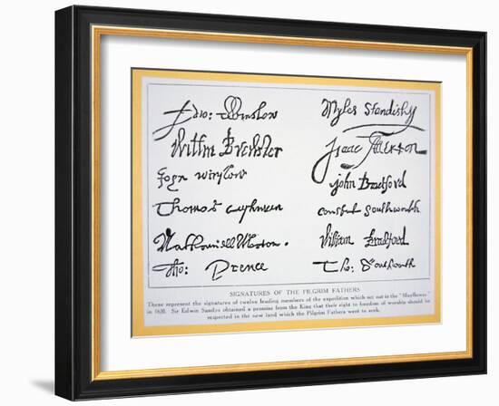 Signatures of the Pilgrim Fathers on the 'Mayflower Compact' of 1620 (Litho)-American-Framed Giclee Print