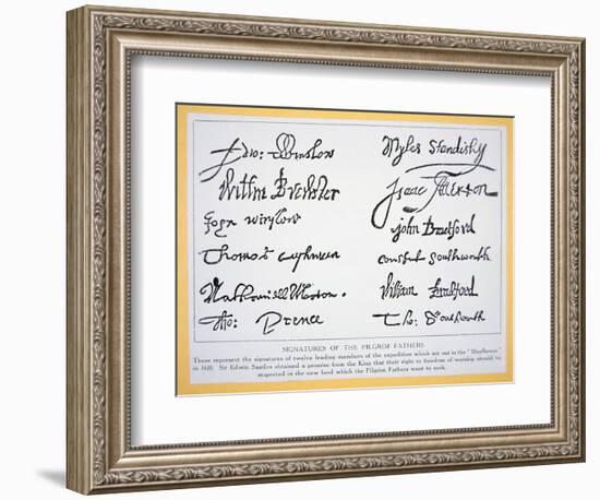 Signatures of the Pilgrim Fathers on the 'Mayflower Compact' of 1620 (Litho)-American-Framed Giclee Print