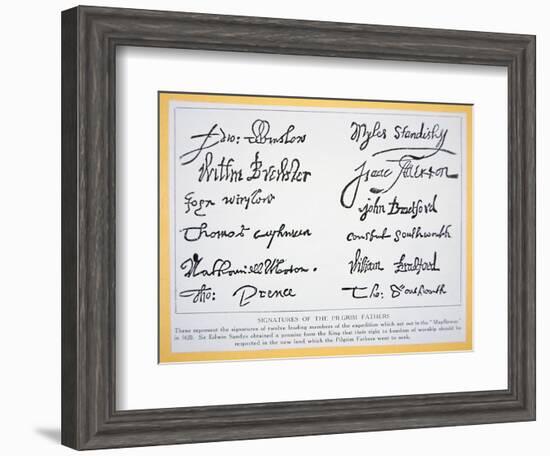 Signatures of the Pilgrim Fathers on the 'Mayflower Compact' of 1620 (Litho)-American-Framed Giclee Print