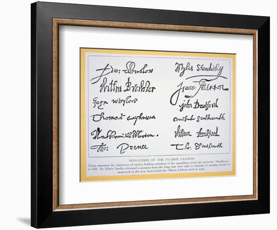 Signatures of the Pilgrim Fathers on the 'Mayflower Compact' of 1620 (Litho)-American-Framed Giclee Print