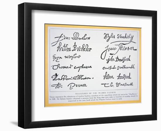 Signatures of the Pilgrim Fathers on the 'Mayflower Compact' of 1620 (Litho)-American-Framed Giclee Print