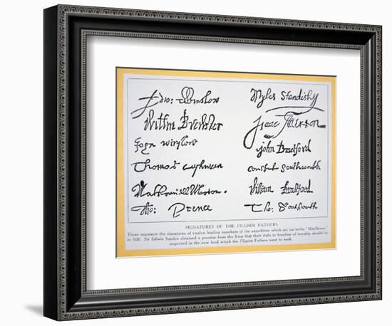 Signatures of the Pilgrim Fathers on the 'Mayflower Compact' of 1620 (Litho)-American-Framed Giclee Print