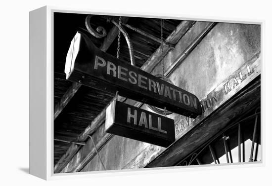 Signboard on a building, Preservation Hall, French Quarter, New Orleans, Louisiana, USA-null-Framed Premier Image Canvas