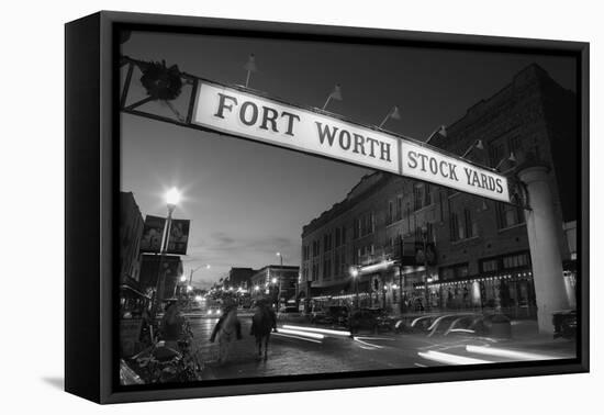 Signboard over a road at dusk, Fort Worth Stockyards, Fort Worth, Texas, USA-null-Framed Premier Image Canvas