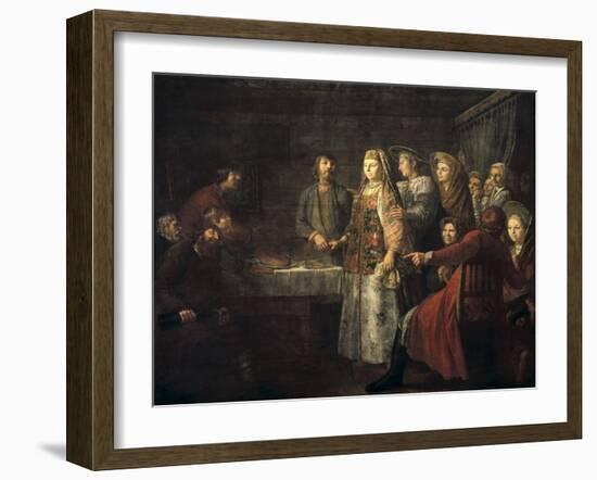 Signing of Marriage Contract-Mikhail Shibanov-Framed Art Print