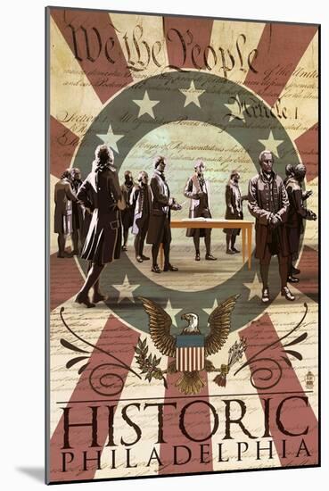 Signing of the Constitution - Philadelphia, Pennsylvania-Lantern Press-Mounted Art Print