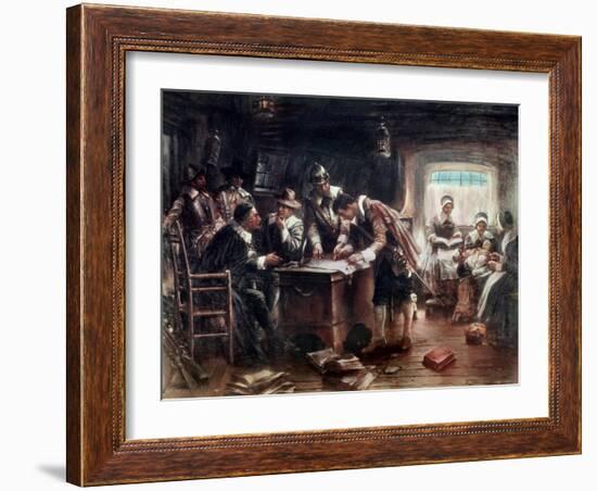 Signing of the Mayflower Compact-Edward Moran-Framed Giclee Print