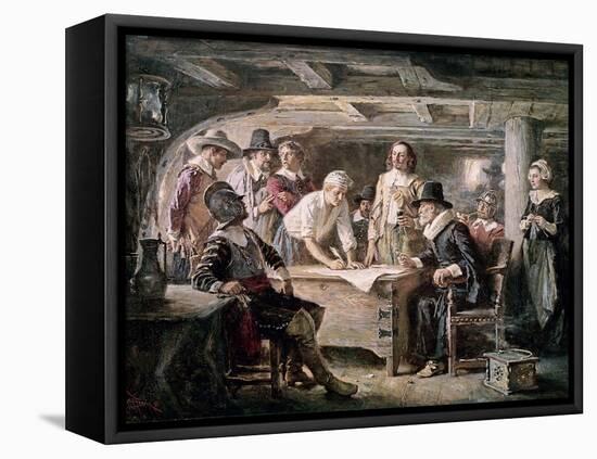 Signing the Mayflower Compact, 1620-Jean Leon Gerome Ferris-Framed Premier Image Canvas