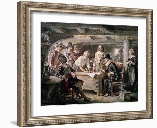 Signing the Mayflower Compact, 1620-Jean Leon Gerome Ferris-Framed Giclee Print