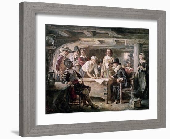 Signing the Mayflower Compact, 1620-Jean Leon Gerome Ferris-Framed Giclee Print