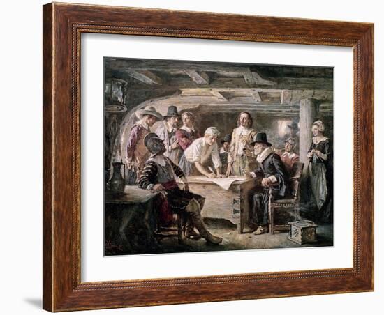 Signing the Mayflower Compact, 1620-Jean Leon Gerome Ferris-Framed Giclee Print