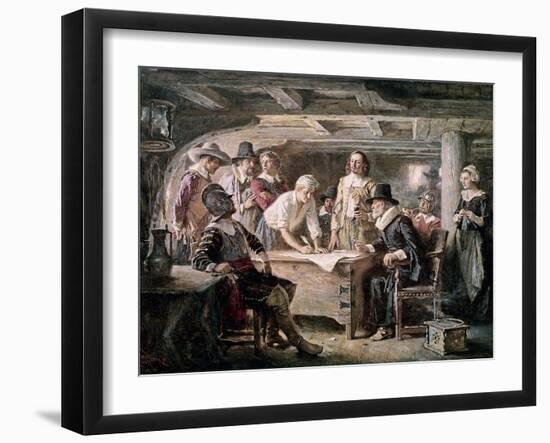 Signing the Mayflower Compact, 1620-Jean Leon Gerome Ferris-Framed Giclee Print