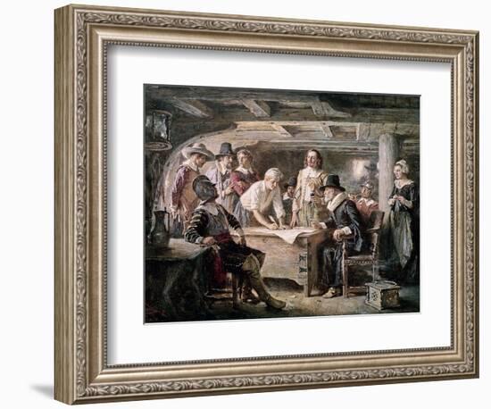 Signing the Mayflower Compact, 1620-Jean Leon Gerome Ferris-Framed Giclee Print