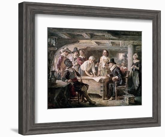 Signing the Mayflower Compact, 1620-Jean Leon Gerome Ferris-Framed Giclee Print