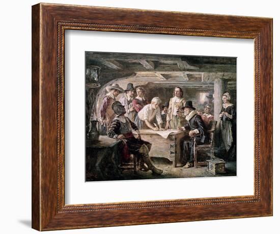 Signing the Mayflower Compact, 1620-Jean Leon Gerome Ferris-Framed Giclee Print