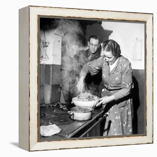 Signora Socci Cooking Spaghetti Dinner for American Sergeant Alexander before He Leaves-John Phillips-Framed Premier Image Canvas