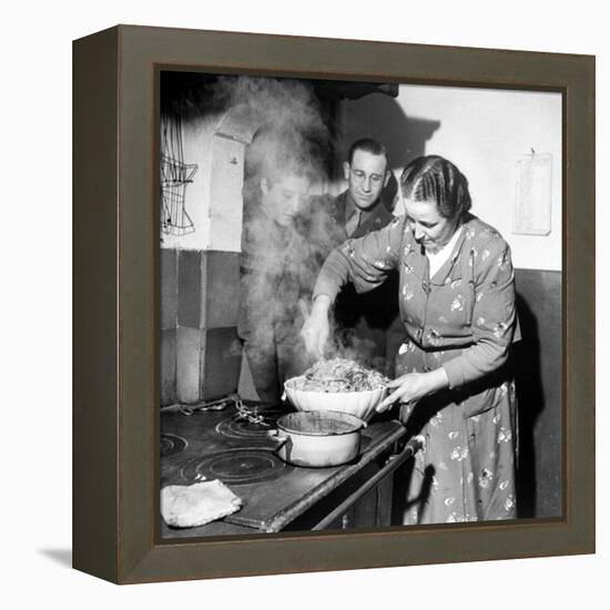 Signora Socci Cooking Spaghetti Dinner for American Sergeant Alexander before He Leaves-John Phillips-Framed Premier Image Canvas