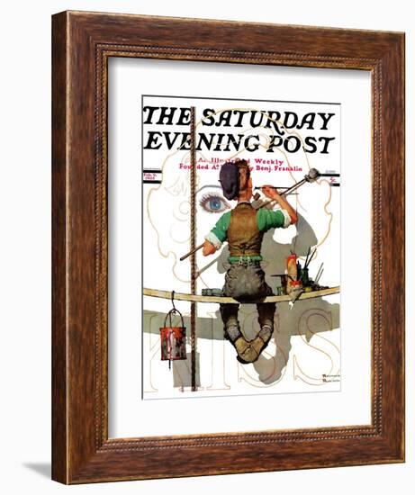 "Signpainter" Saturday Evening Post Cover, February 9,1935-Norman Rockwell-Framed Giclee Print