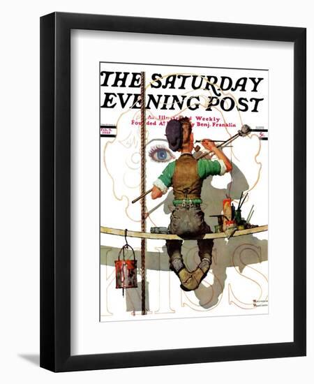 "Signpainter" Saturday Evening Post Cover, February 9,1935-Norman Rockwell-Framed Giclee Print