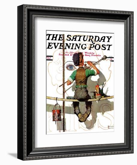 "Signpainter" Saturday Evening Post Cover, February 9,1935-Norman Rockwell-Framed Giclee Print