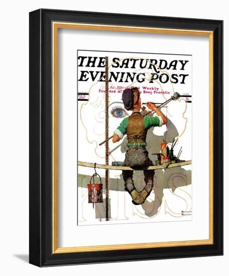 "Signpainter" Saturday Evening Post Cover, February 9,1935-Norman Rockwell-Framed Giclee Print