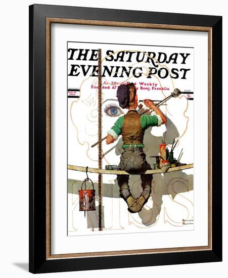 "Signpainter" Saturday Evening Post Cover, February 9,1935-Norman Rockwell-Framed Giclee Print