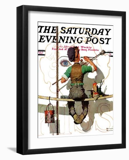 "Signpainter" Saturday Evening Post Cover, February 9,1935-Norman Rockwell-Framed Giclee Print