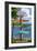 Signpost Destinations - Pewaukee Lake, Wisconsin-Lantern Press-Framed Art Print